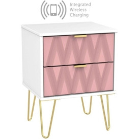 Diamond 2 Drawer Bedside Cabinet with Hairpin Legs and Integrated Wireless Charging