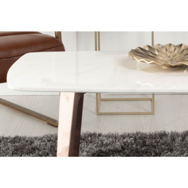 Clearance - Aurora Marble Coffee Table White Rectangular Top with Bronze Copper Finish Steel Base - thumbnail 2