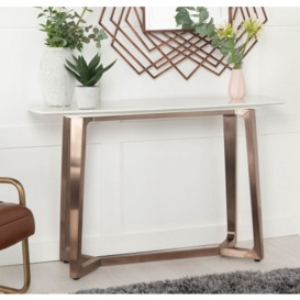 Clearance - Aurora Marble Console Table White Rectangular Top with Bronze Copper Finish Steel Base