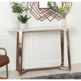 Clearance - Aurora Marble Console Table White Rectangular Top with Bronze Copper Finish Steel Base