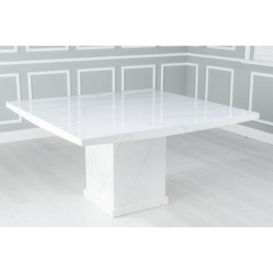 Turin Marble Dining Table White 140cm Seats 6 to 8 Diners Square Top with Pedestal Base