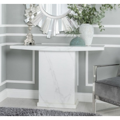 Turin Marble Console Table White Square Top with Pedestal Base - image 1
