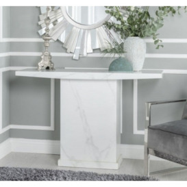 Turin Marble Console Table White Square Top with Pedestal Base - thumbnail 1
