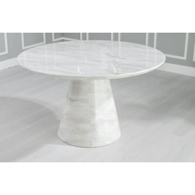 Carrera Marble Dining Table White 130cm Seats 4 to 6 Diners Round Top with Cone Pedestal Base - image 1