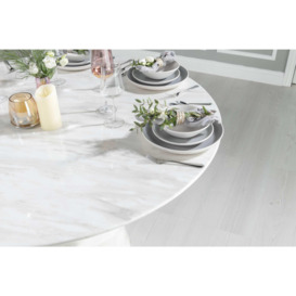 Carrera Marble Dining Table White 130cm Seats 4 to 6 Diners Round Top with Cone Pedestal Base - thumbnail 3