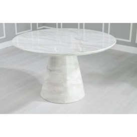 Carrera Marble Dining Table White 130cm Seats 4 to 6 Diners Round Top with Cone Pedestal Base - thumbnail 1