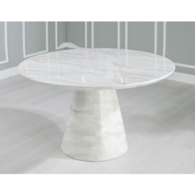 Carrera Marble Dining Table White 130cm Seats 4 to 6 Diners Round Top with Cone Pedestal Base