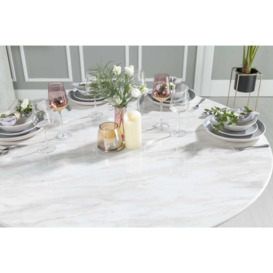 Carrera Marble Dining Table Set for 4 to 6 Diners 130cm Round White Top with Cone Pedestal Base - Paris Chairs - thumbnail 3