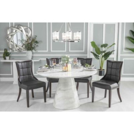 Carrera Marble Dining Table Set for 4 to 6 Diners 130cm Round White Top with Cone Pedestal Base - Paris Chairs - thumbnail 1