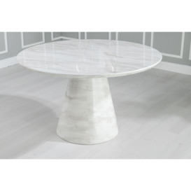 Carrera Marble Dining Table Set for 4 to 6 Diners 130cm Round White Top with Cone Pedestal Base - Paris Chairs - thumbnail 2