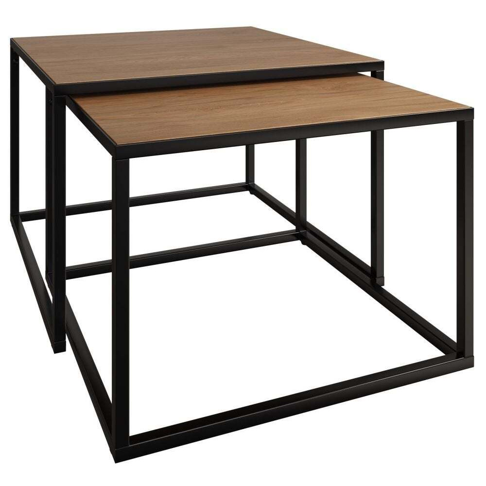 Inkster Industrial Oak and Metal Square Nest of 2 Coffee Tables