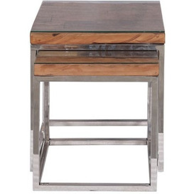 Indus Valley Railway Sleeper Industrial Glass Top Nest of 2 Tables - Reclaimed Wood and Stainless Steel - thumbnail 1