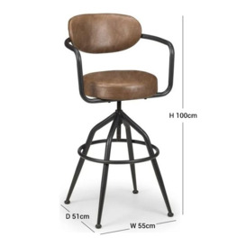 Barbican Brown Leather Swivel Bar Stool, High Back (Sold in Pairs) - thumbnail 3