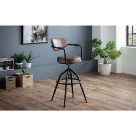Barbican Brown Leather Swivel Bar Stool, High Back (Sold in Pairs) - thumbnail 2