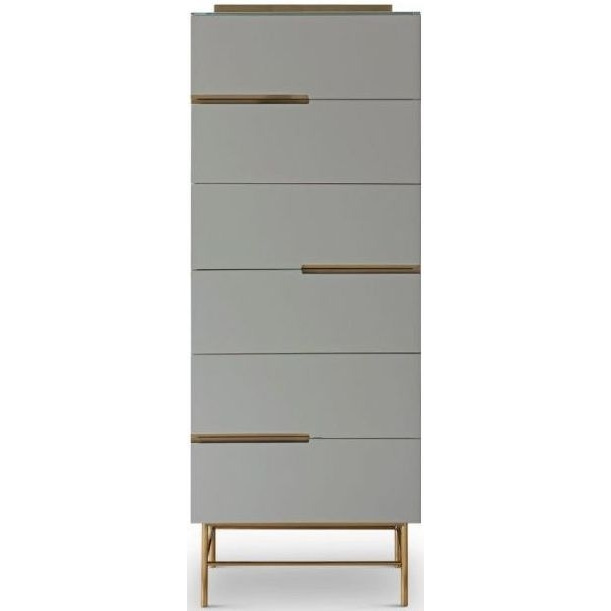 Gillmore Space Alberto Grey Matt Lacquer and Brass Brushed 6 Drawer Narrow Chest - image 1