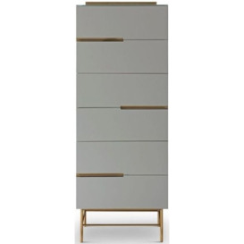 Gillmore Space Alberto Grey Matt Lacquer and Brass Brushed 6 Drawer Narrow Chest - thumbnail 1