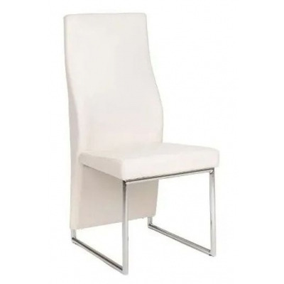 Perth Cream Dining Chair, Leather - Faux PU with High Back and Stainless Steel Chrome Base - image 1
