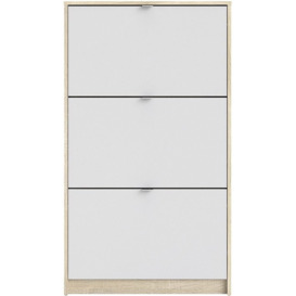 Shoes Shoe Cabinet with 3 Tilting Door and 1 Layer Oak Structure White