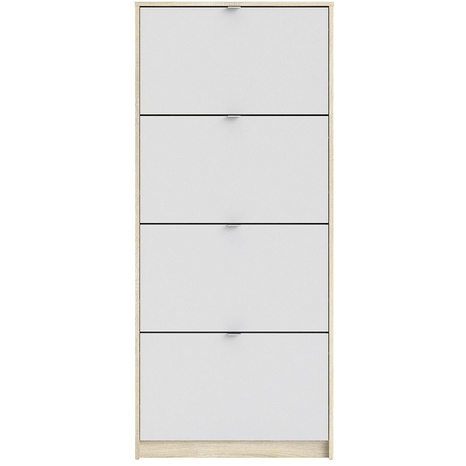 Shoes Shoe Cabinet with 4 Tilting Door and 1 Layer Oak Structure White