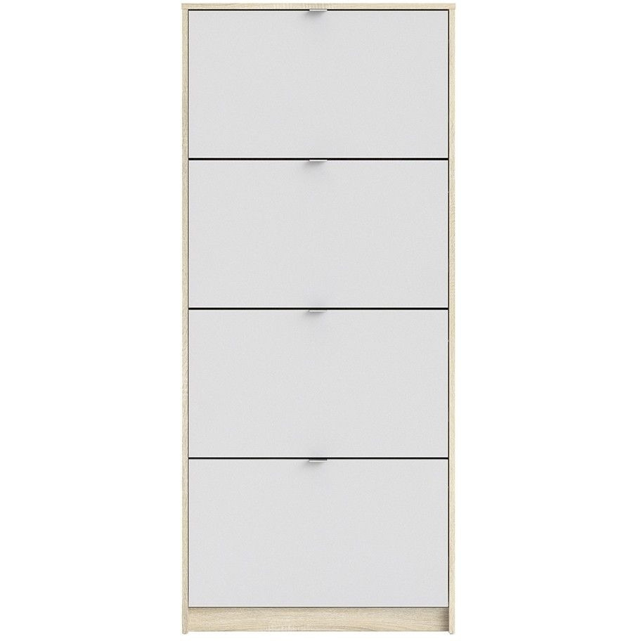 Shoes Shoe Cabinet with 4 Tilting Door and 2 Layers Oak Structure White