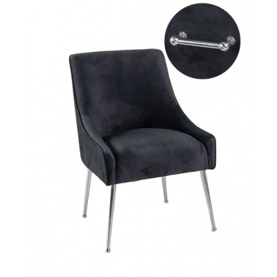Giovanni Black Dining Chair, Velvet Fabric Upholstered with Back Handle and Chrome Legs - image 1
