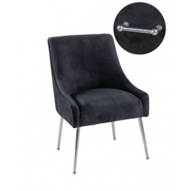 Giovanni Black Dining Chair, Velvet Fabric Upholstered with Back Handle and Chrome Legs