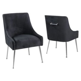 Giovanni Black Dining Chair, Velvet Fabric Upholstered with Back Handle and Chrome Legs - thumbnail 3