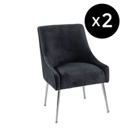 Set of 2 Giovanni Black Dining Chair, Velvet Fabric Upholstered with Back Handle and Chrome Legs