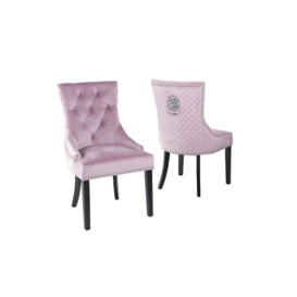 Lion Knocker Back Pink Dining Chair, Tufted Velvet Fabric Upholstered with Black Wooden Legs - thumbnail 2