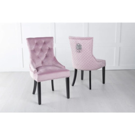 Lion Knocker Back Pink Dining Chair, Tufted Velvet Fabric Upholstered with Black Wooden Legs - thumbnail 3