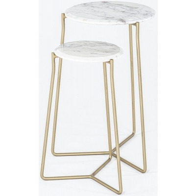 Clearance - Trio Marble Side Tables, White Round Top with Gold Metal Base - Set of 2 - image 1