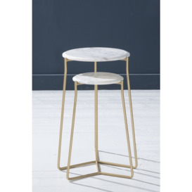 Clearance - Trio Marble Side Tables, White Round Top with Gold Metal Base - Set of 2 - thumbnail 3