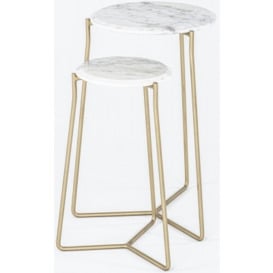 Clearance - Trio Marble Side Tables, White Round Top with Gold Metal Base - Set of 2 - thumbnail 1