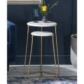 Clearance - Trio Marble Side Tables, White Round Top with Gold Metal Base - Set of 2 - thumbnail 2