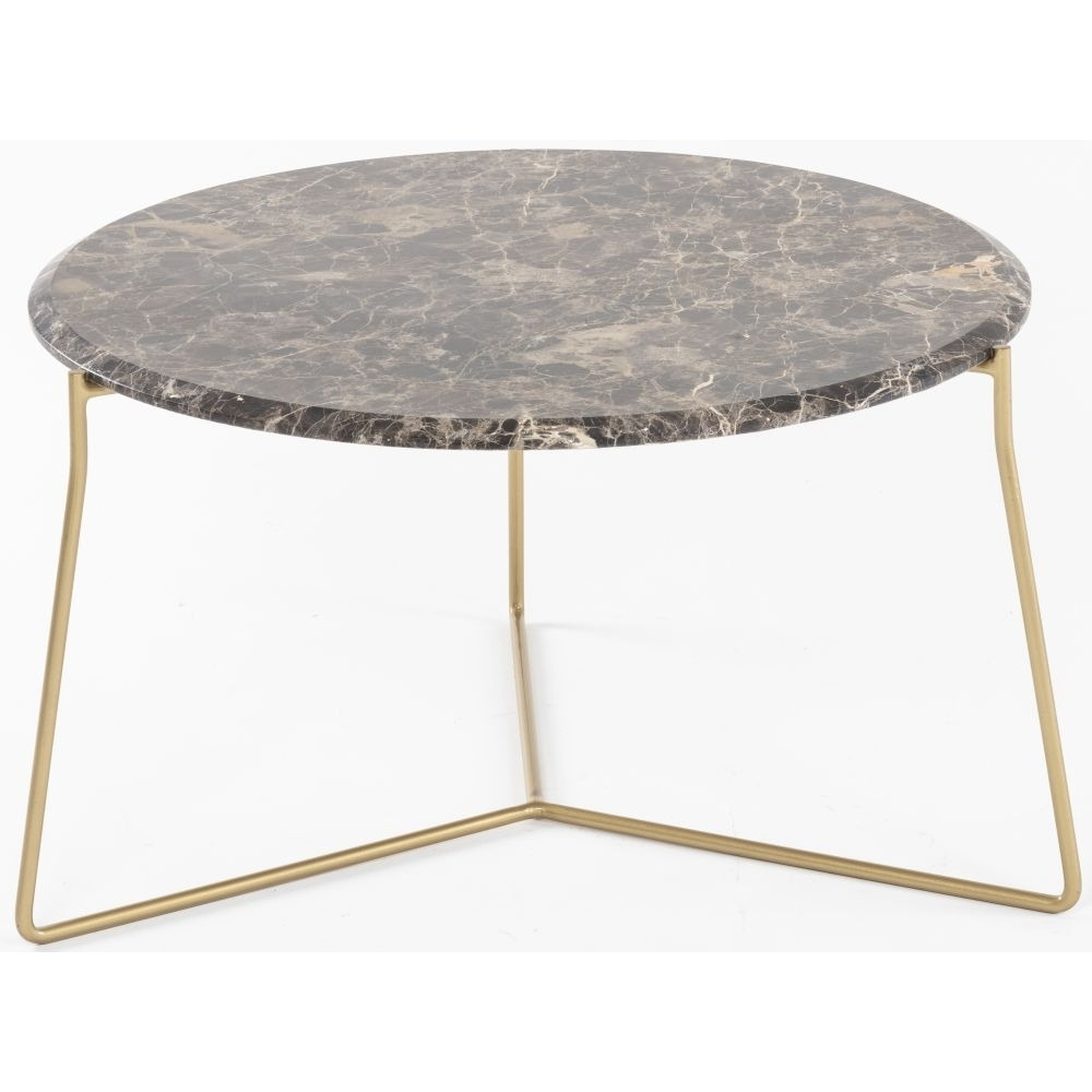 Clearance - Trio Marble Coffee Tables, Brown Emperador Round Top with Gold Metal Base - image 1