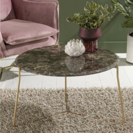Clearance - Trio Marble Coffee Tables, Brown Emperador Round Top with Gold Metal Base - thumbnail 2