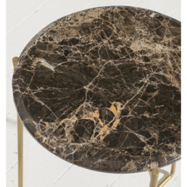 Clearance - Trio Marble Coffee Tables, Brown Emperador Round Top with Gold Metal Base - thumbnail 3