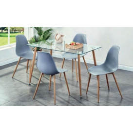 Milana Glass Dining Table and 4 Grey Chairs