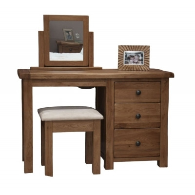 Homestyle GB Rustic Oak Single Pedestal Dressing Table and Stool - image 1