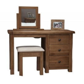 Homestyle GB Rustic Oak Single Pedestal Dressing Table and Stool - thumbnail 1