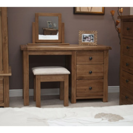 Homestyle GB Rustic Oak Single Pedestal Dressing Table and Stool - thumbnail 2