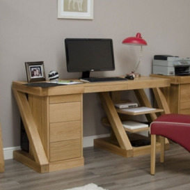 Homestyle GB Z Designer Oak Double Pedestal Large Desk - thumbnail 1