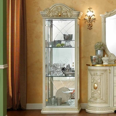 Camel Leonardo Day Ivory High Gloss and Gold Italian 1 Glass Door China Cabinet with LED - image 1