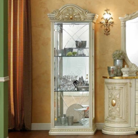 Camel Leonardo Day Ivory High Gloss and Gold Italian 1 Glass Door China Cabinet with LED - thumbnail 1