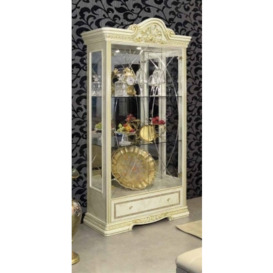 Camel Leonardo Day Ivory High Gloss and Gold Italian 2 Glass Door China Cabinet with LED