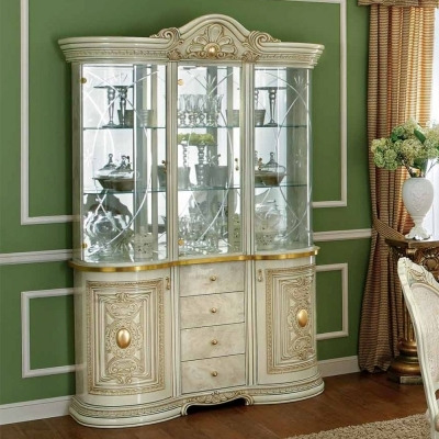 Camel Leonardo Day Ivory High Gloss and Gold Italian 3 Glass Door China Cabinet with LED - image 1
