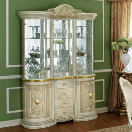 Camel Leonardo Day Ivory High Gloss and Gold Italian 3 Glass Door China Cabinet with LED - thumbnail 1