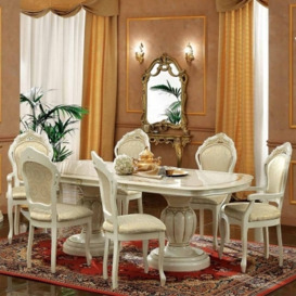 Camel Leonardo Day Ivory High Gloss and Gold Italian Extending Dining Table with 4 Chairs and 2 Armchair - thumbnail 1