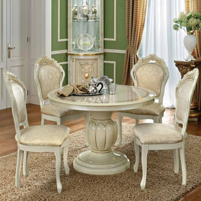 Camel Leonardo Day Ivory High Gloss and Gold Italian Round Extending Dining Table and Chairs - image 1