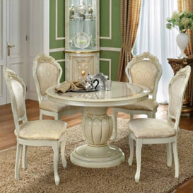 Camel Leonardo Day Ivory High Gloss and Gold Italian Round Extending Dining Table and Chairs